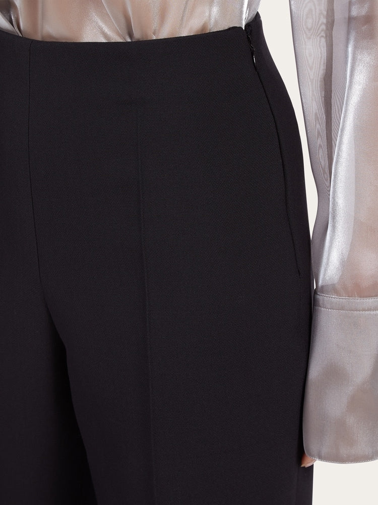 FERRAGAMO WOMEN'S BLACK WOOL STRAIGHT TROUSERS