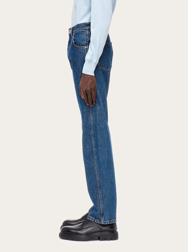 FERRAGAMO MEN'S DARK BLUE COTTON TROUSERS