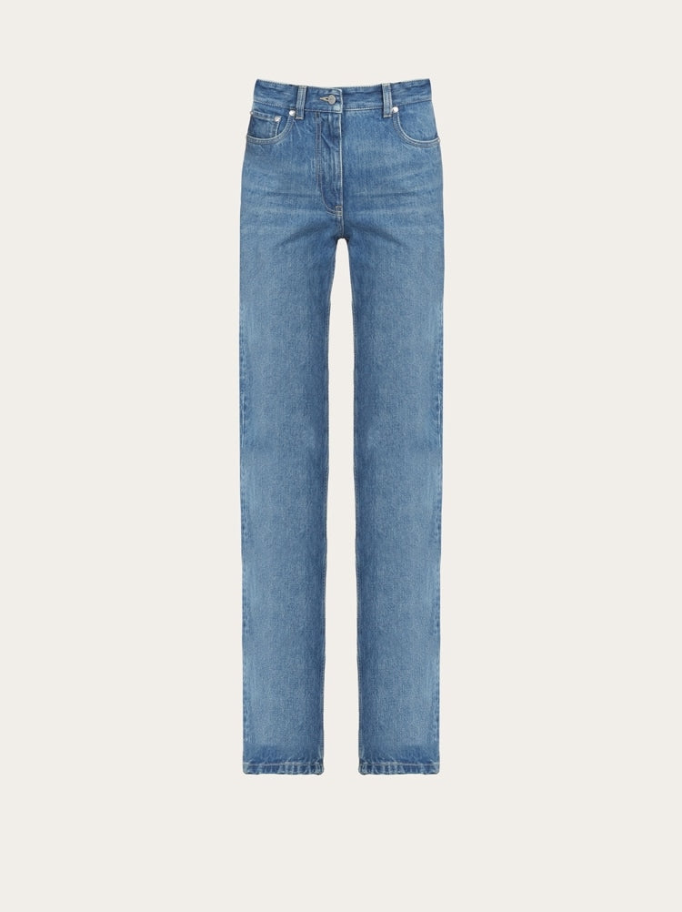 FERRAGAMO WOMEN'S LIGHT BLUE COTTON TROUSERS