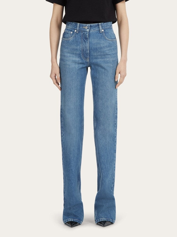 FERRAGAMO WOMEN'S LIGHT BLUE COTTON TROUSERS