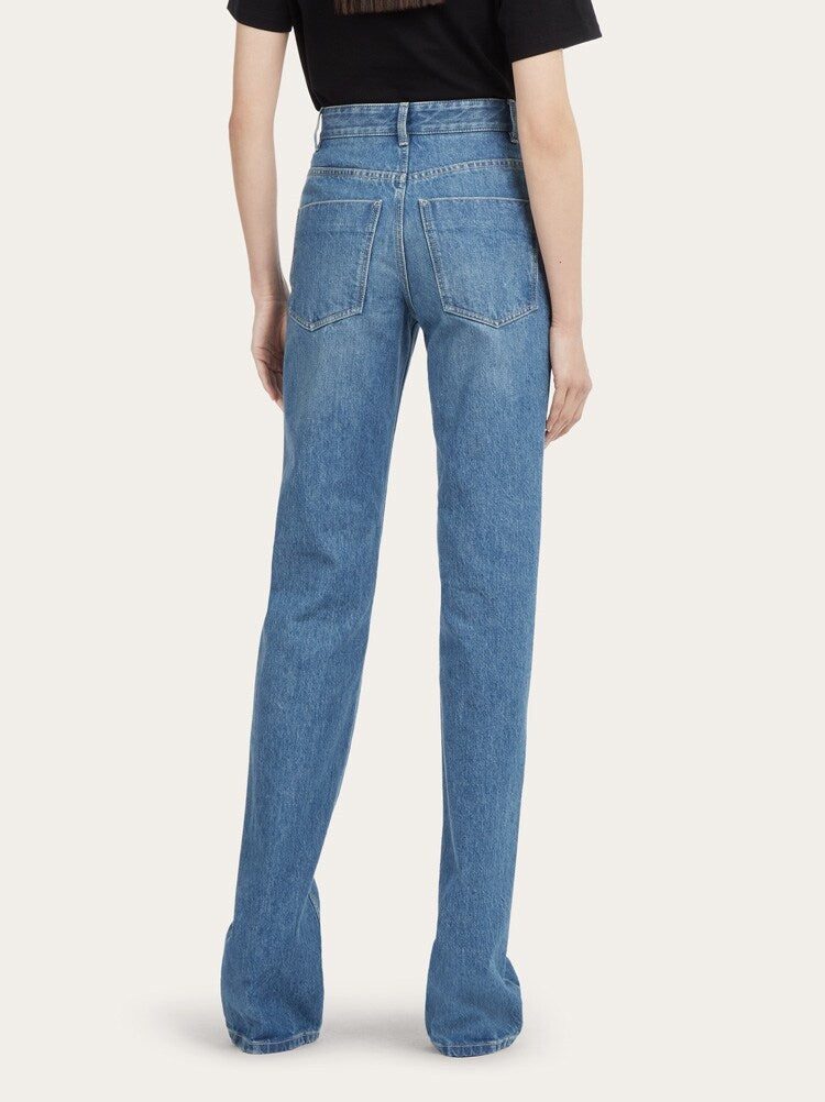 FERRAGAMO WOMEN'S LIGHT BLUE COTTON TROUSERS