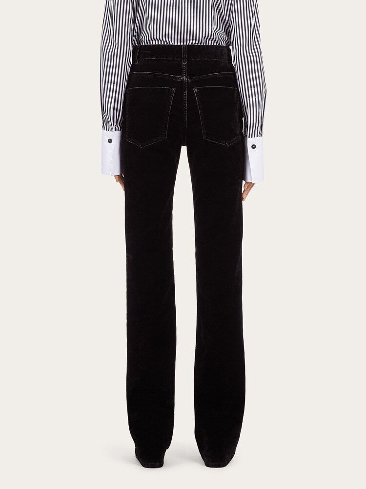 FERRAGAMO WOMEN'S BLACK FLARED COTTON TROUSERS