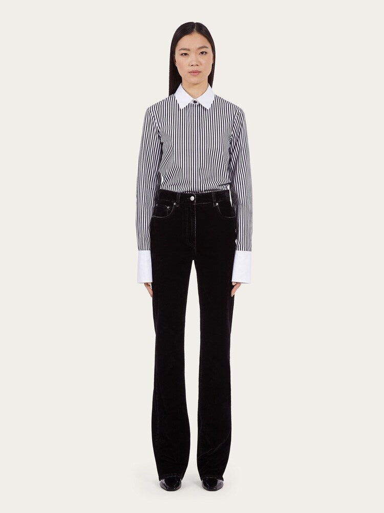 FERRAGAMO WOMEN'S BLACK FLARED COTTON TROUSERS