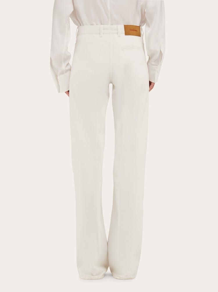FERRAGAMO WOMEN'S OFF WHITE FLARED COTTON TROUSERS