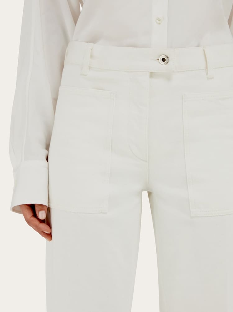FERRAGAMO WOMEN'S OFF WHITE FLARED COTTON TROUSERS