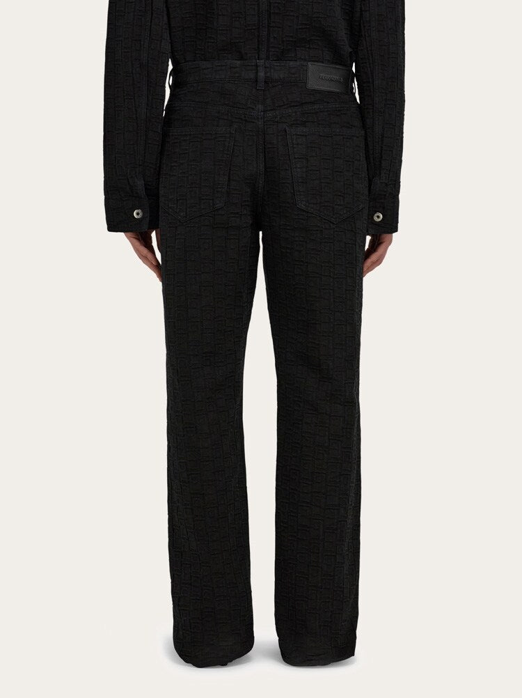 FERRAGAMO MEN'S BLACK JACQUARD COTTON TROUSERS