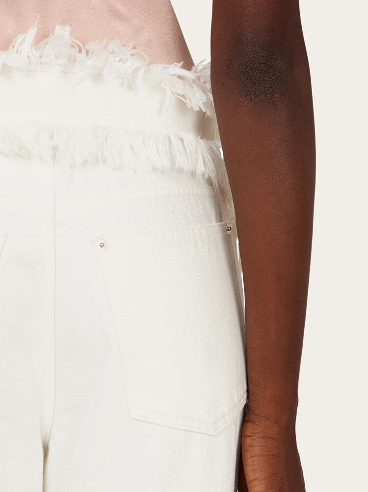 FERRAGAMO WOMEN'S WHITE HIGH WAIST TROUSERS