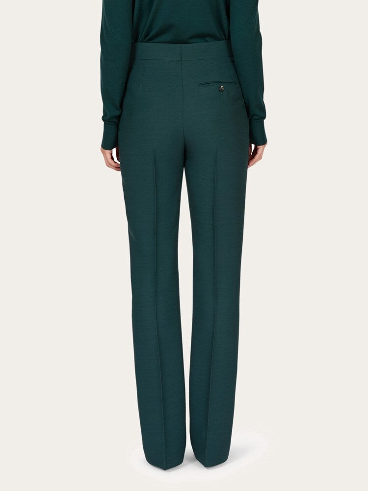 FERRAGAMO WOMEN'S DARK GREEN TAILORED TROUSERS