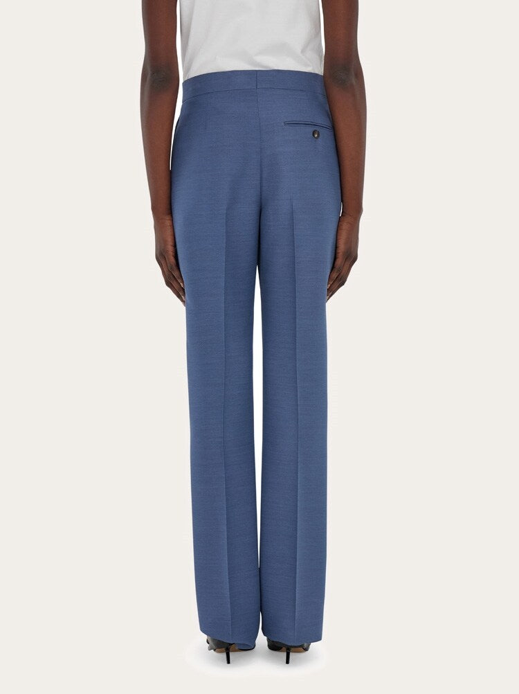 FERRAGAMO WOMEN'S BLUE WOOL BLEND TROUSERS