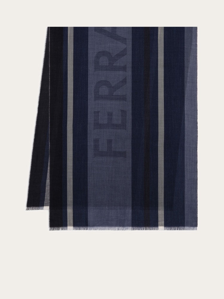 FERRAGAMO MEN'S BLUE SILK LINEN SCARF