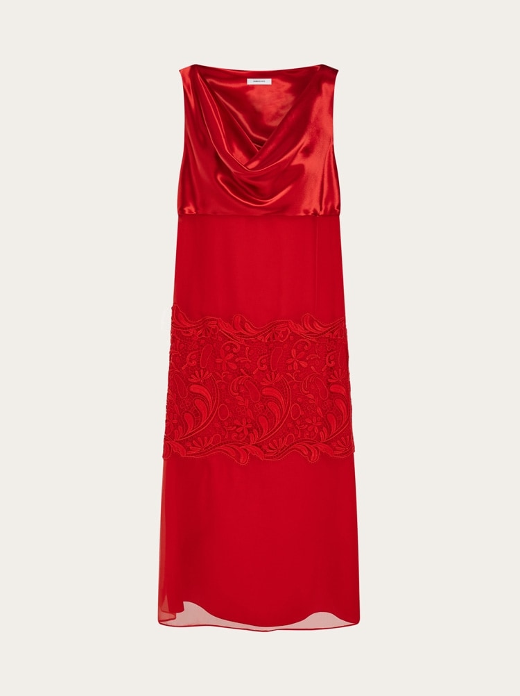 FERRAGAMO WOMEN'S RED SILK LACE DRESS