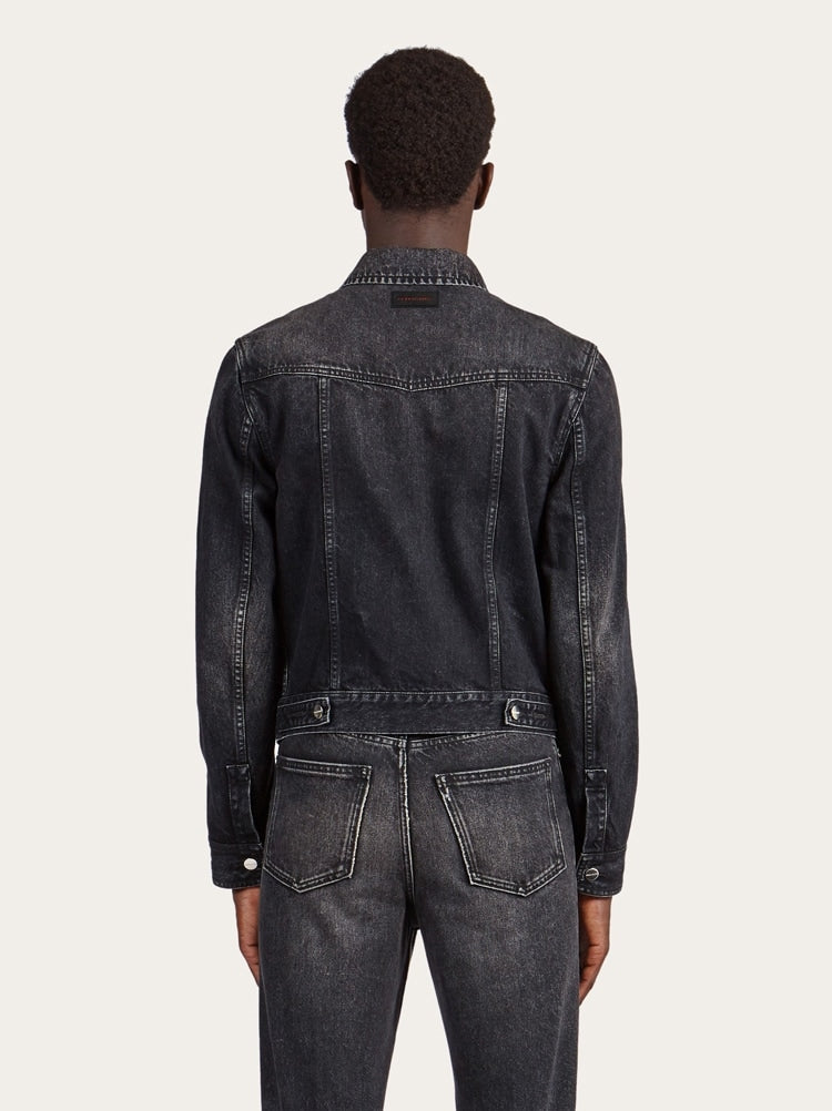 FERRAGAMO MEN'S BLACK DENIM TRUCKER SHIRT
