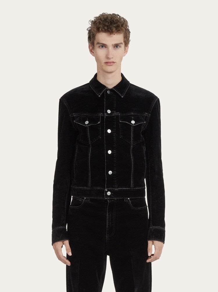 FERRAGAMO MEN'S BLACK COTTON BUTTON SHIRT