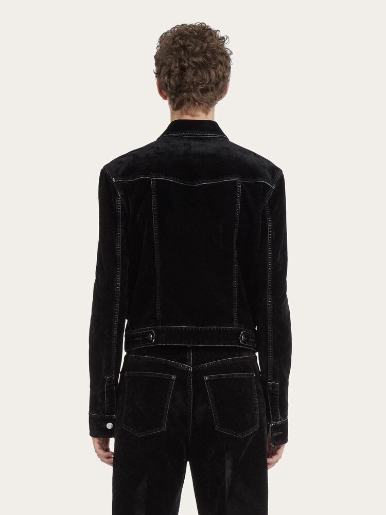 FERRAGAMO MEN'S BLACK COTTON BUTTON SHIRT