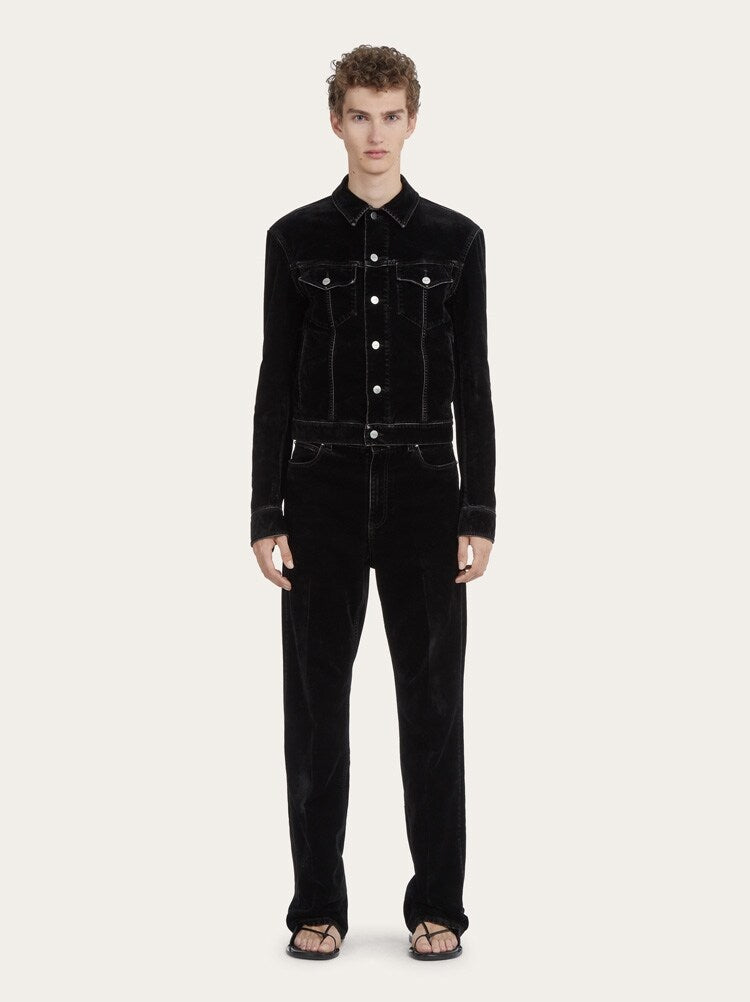 FERRAGAMO MEN'S BLACK COTTON BUTTON SHIRT