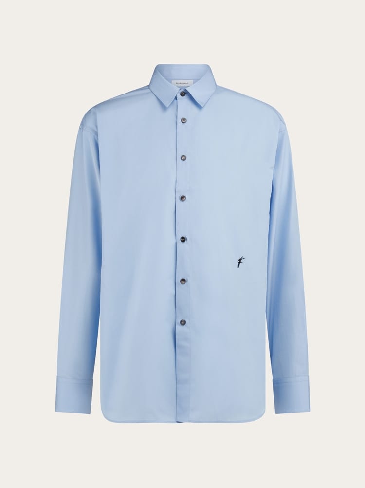 FERRAGAMO MEN'S LIGHT BLUE COTTON SHIRT