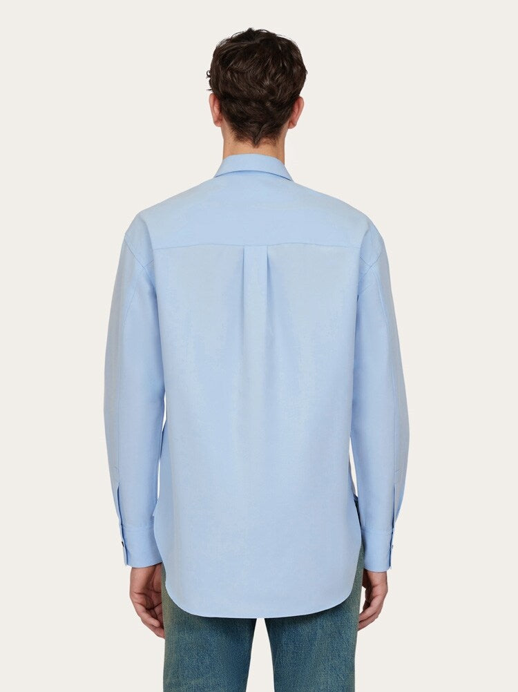 FERRAGAMO MEN'S LIGHT BLUE COTTON SHIRT