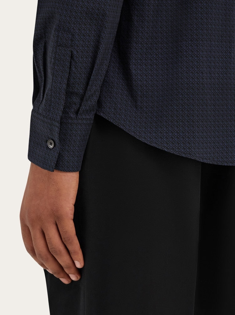 FERRAGAMO MEN'S BLACK TEXTURED COTTON SHIRT