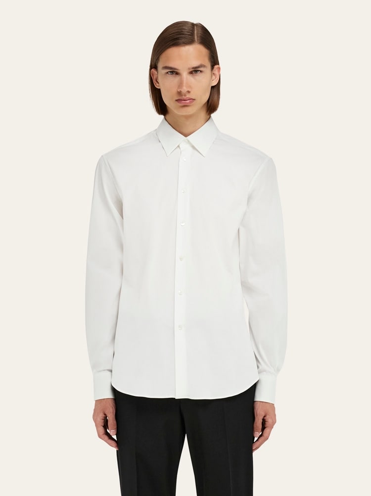 FERRAGAMO MEN'S WHITE COTTON BLEND SHIRT