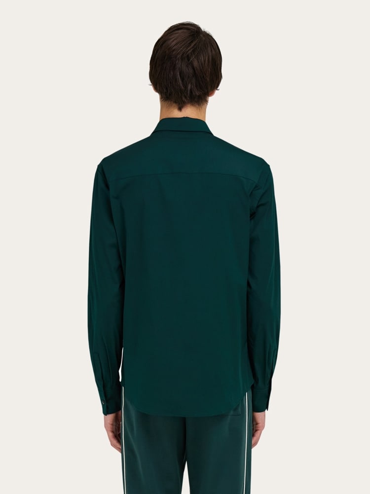 FERRAGAMO MEN'S DARK GREEN COTTON SHIRT
