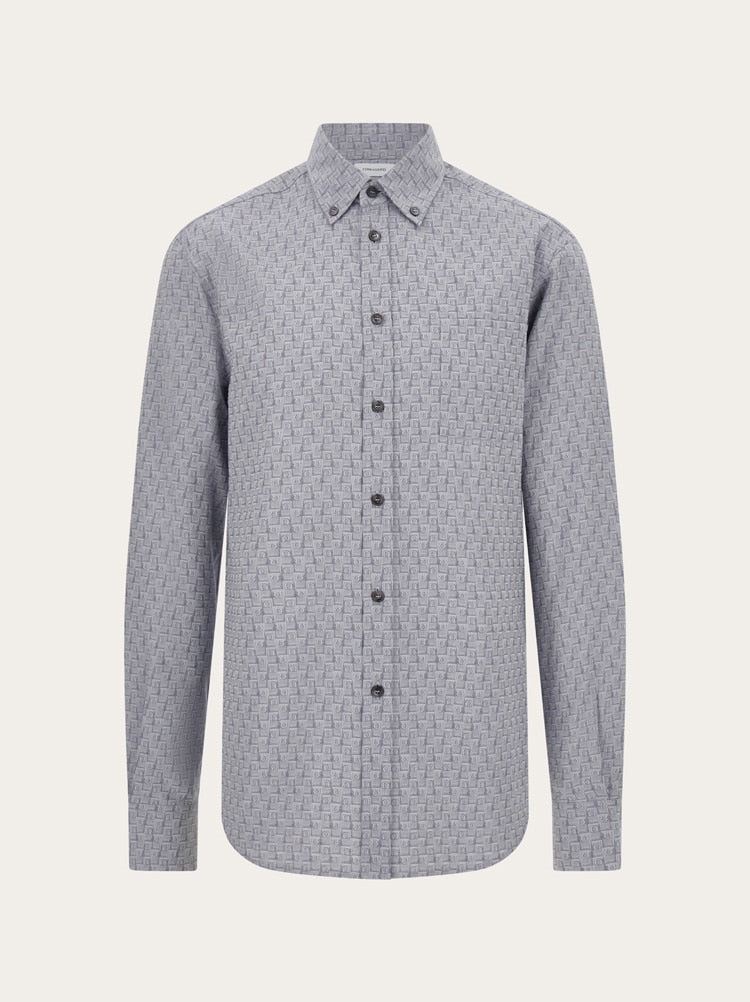 FERRAGAMO MEN'S LIGHT GREY PATTERNED SHIRT