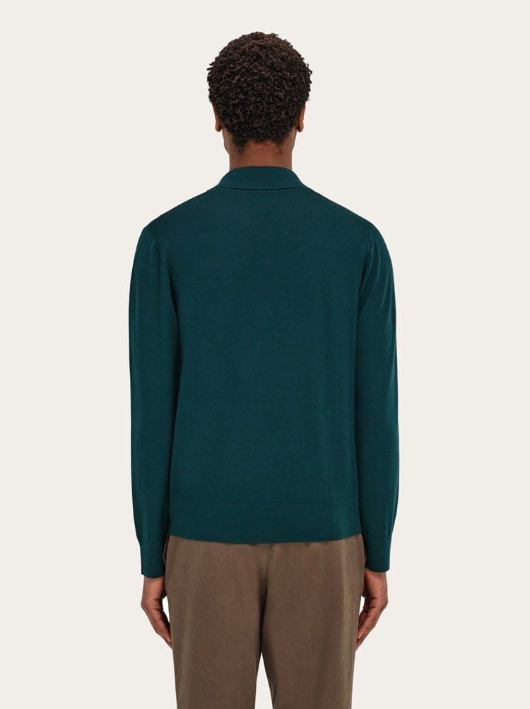 FERRAGAMO MEN'S DARK GREEN WOOL POLO SHIRT