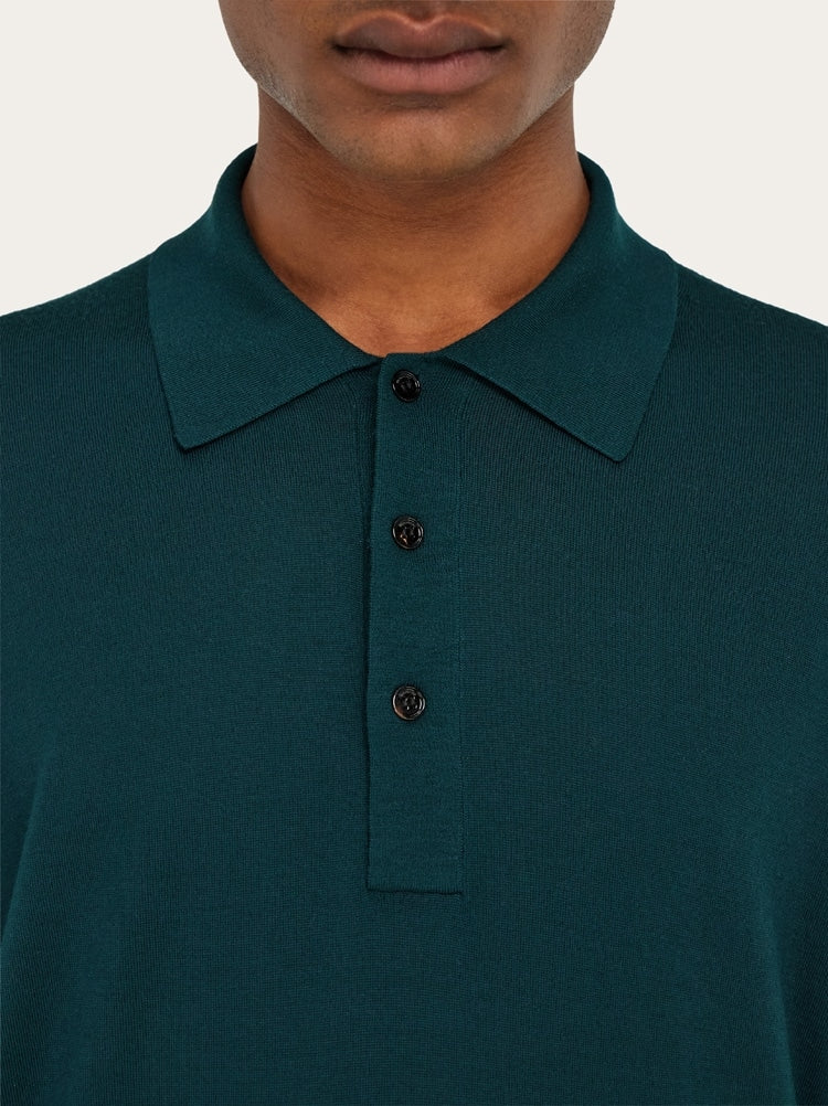 FERRAGAMO MEN'S DARK GREEN WOOL POLO SHIRT