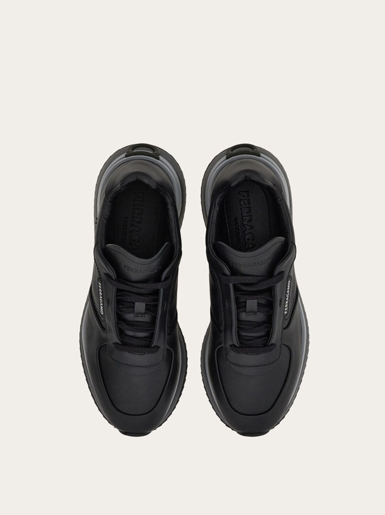 FERRAGAMO MEN'S BLACK LEATHER CASUAL SHOES