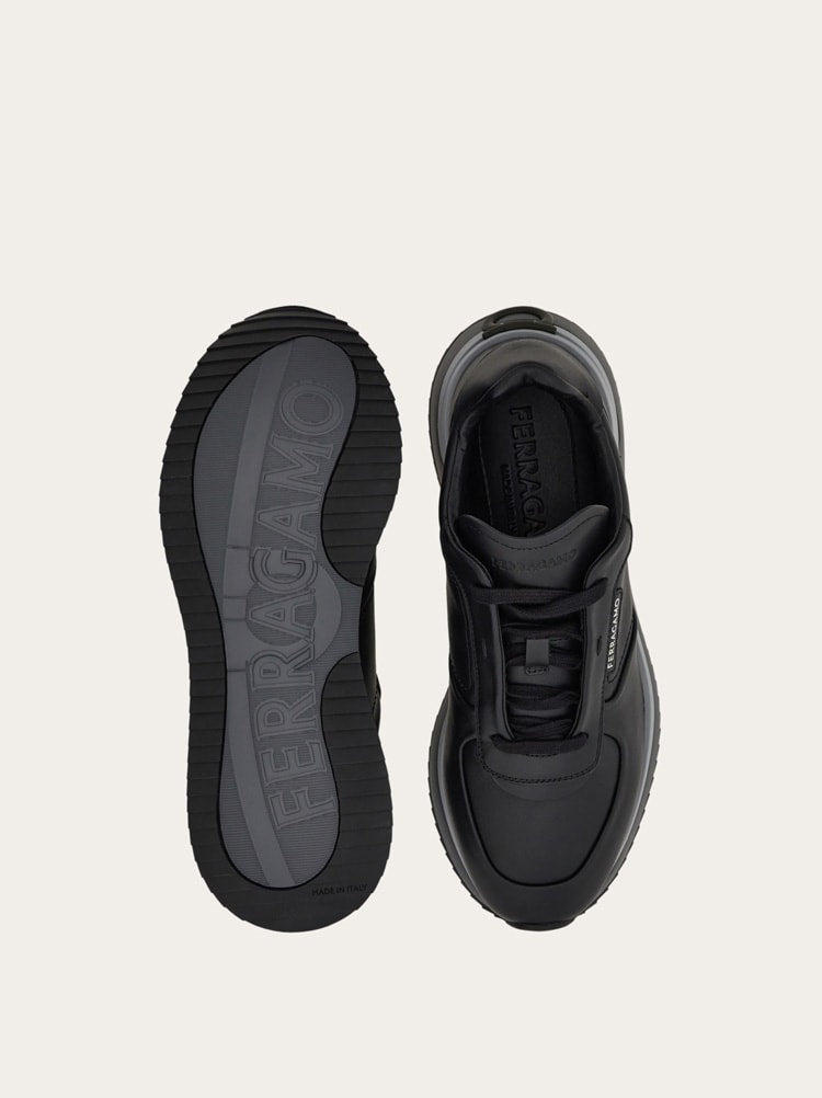 FERRAGAMO MEN'S BLACK LEATHER CASUAL SHOES