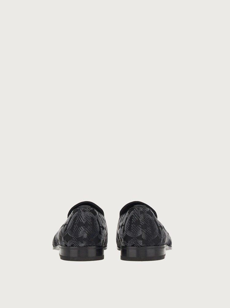 FERRAGAMO MEN'S BLACK JACQUARD FABRIC SHOES