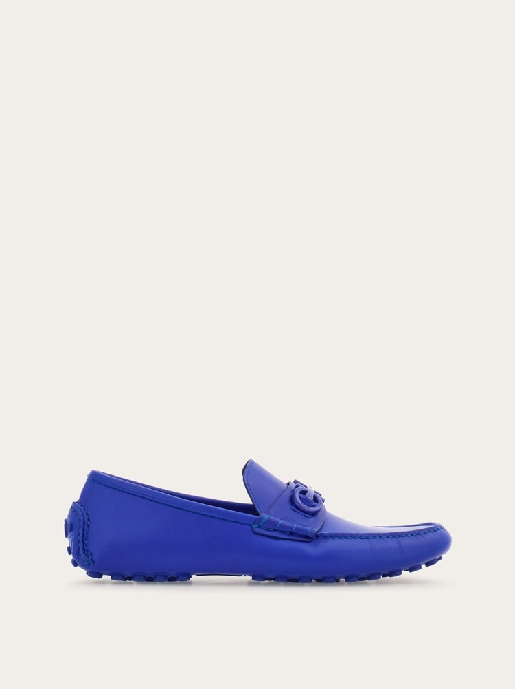 FERRAGAMO MEN'S BRIGHT BLUE CALF LEATHER LOAFERS