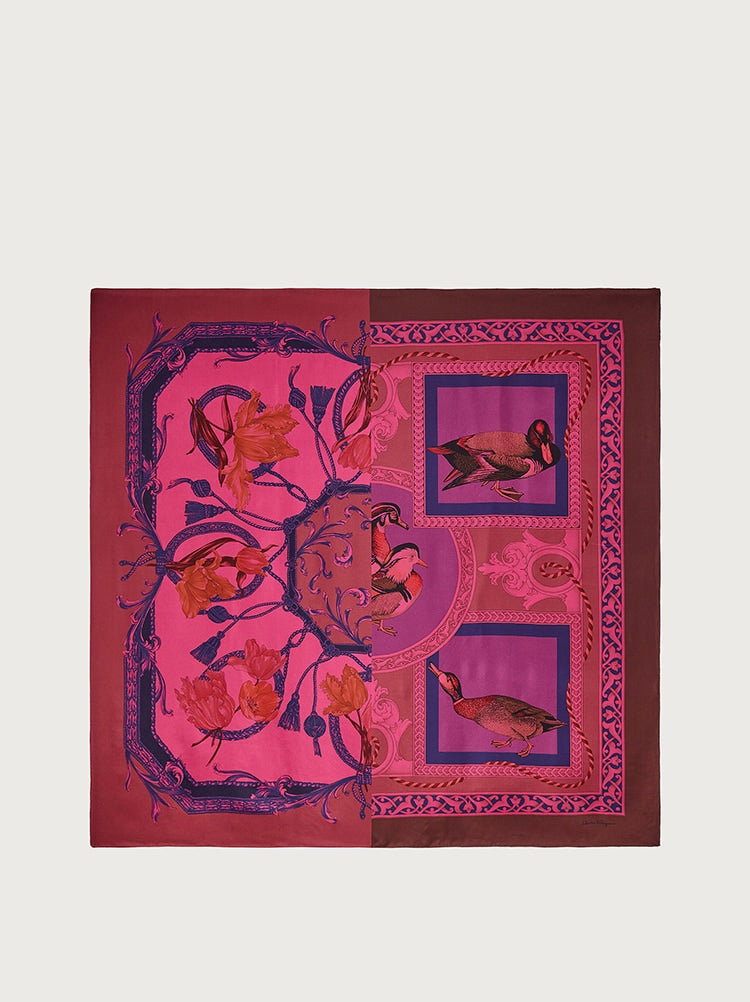 FERRAGAMO WOMEN'S PINK SILK PRINTED SCARF
