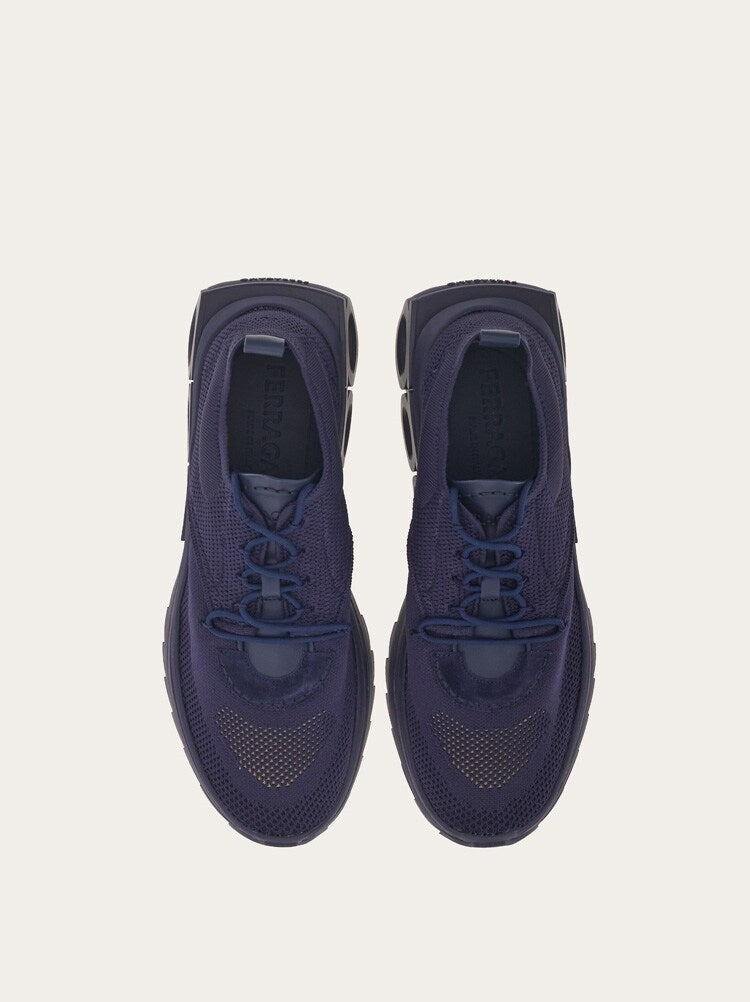 FERRAGAMO MEN'S NAVY FABRIC MESH SNEAKERS