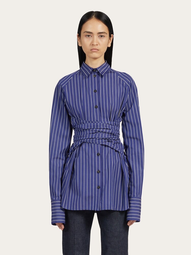 FERRAGAMO WOMEN'S BLUE STRIPED COTTON SHIRT