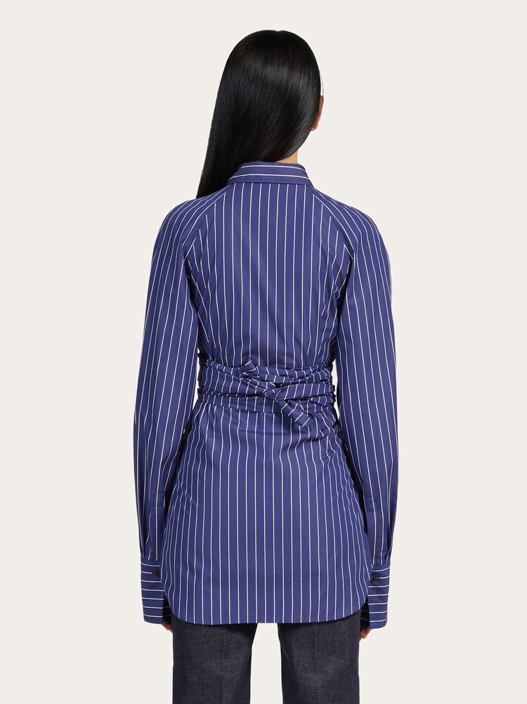 FERRAGAMO WOMEN'S BLUE STRIPED COTTON SHIRT
