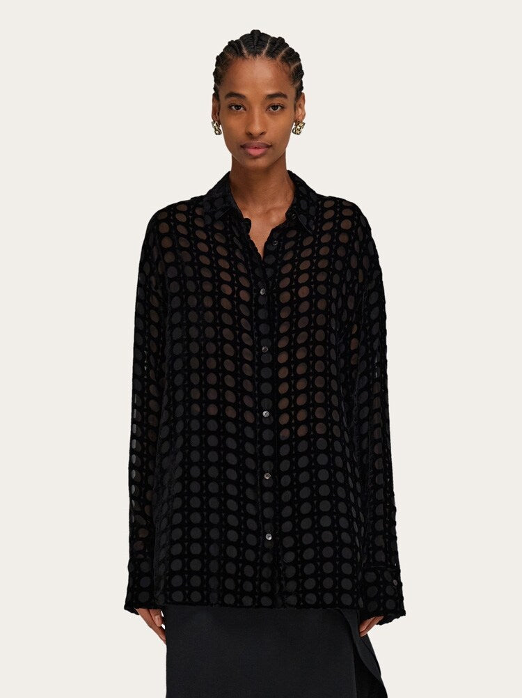 FERRAGAMO WOMEN'S BLACK SHEER CIRCLE SHIRT