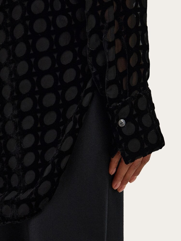 FERRAGAMO WOMEN'S BLACK SHEER CIRCLE SHIRT