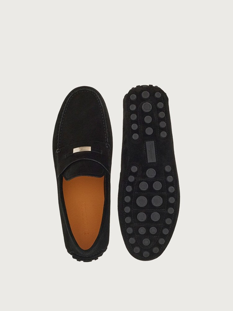 FERRAGAMO MEN'S BLACK SUEDE DRIVING SHOES