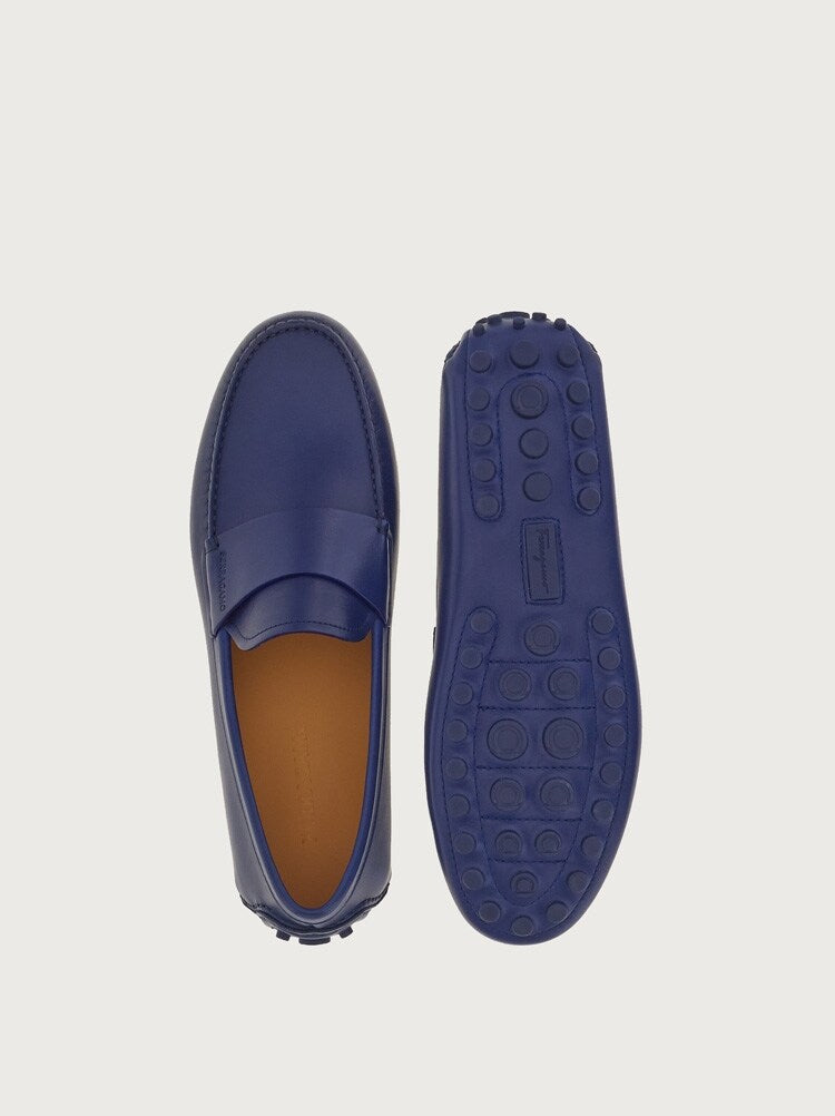 FERRAGAMO MEN'S BLUE CALF LEATHER LOAFERS