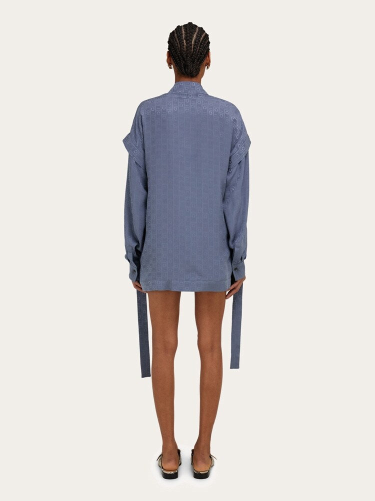 FERRAGAMO WOMEN'S BLUE SILK BELTED SHIRT