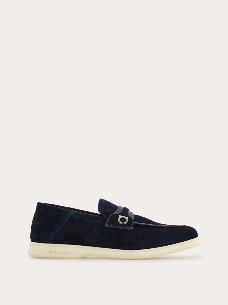 FERRAGAMO MEN'S NAVY SUEDE LOAFER SHOES
