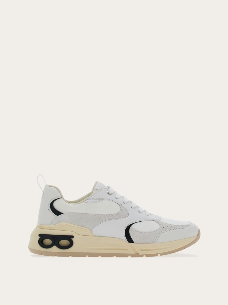 FERRAGAMO MEN'S OFF WHITE LEATHER SNEAKERS