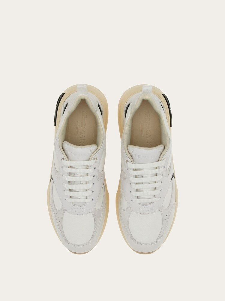 FERRAGAMO MEN'S OFF WHITE LEATHER SNEAKERS