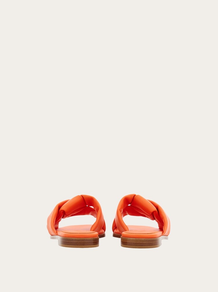 FERRAGAMO WOMEN'S ORANGE LAMBSKIN SLIDE SANDALS