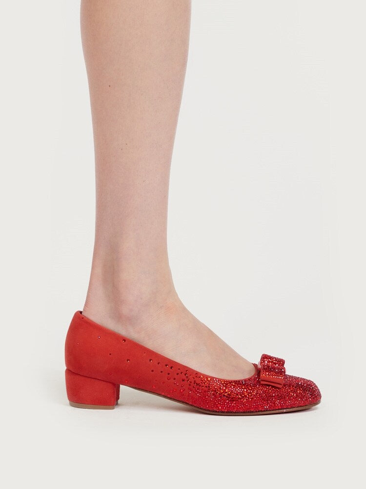FERRAGAMO WOMEN'S RED SUEDE EMBELLISHED SHOES