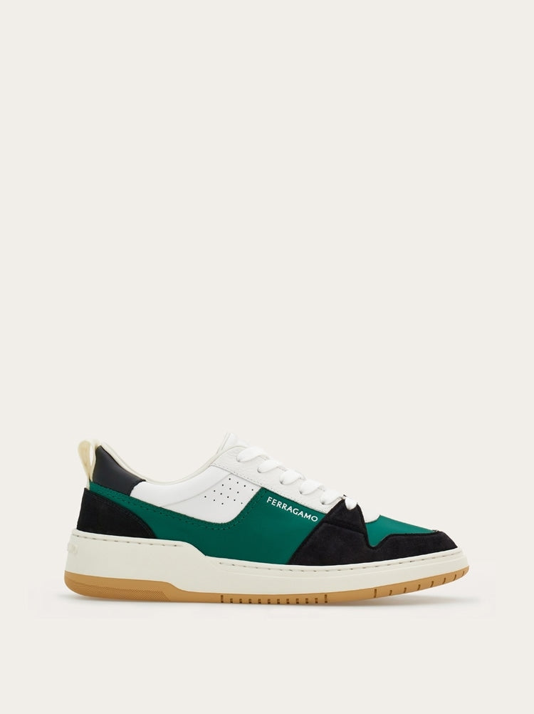 FERRAGAMO MEN'S GREEN LEATHER LOW SNEAKERS