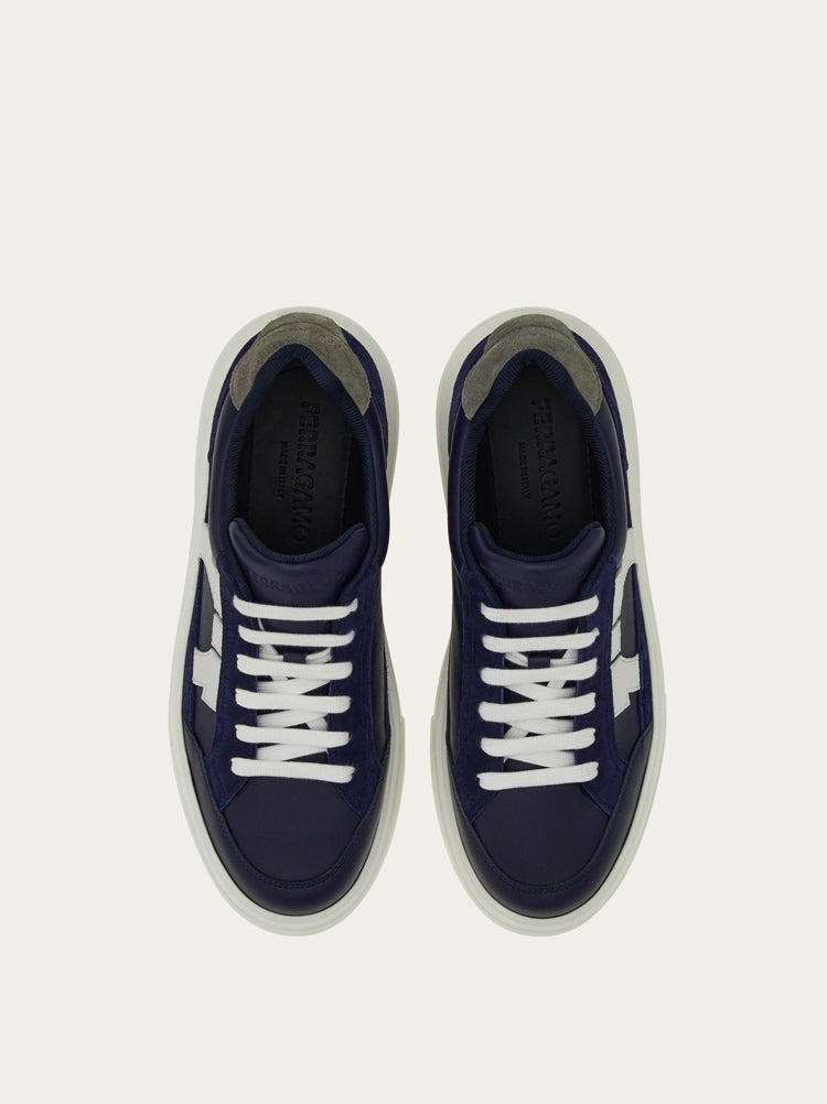 FERRAGAMO MEN'S NAVY LEATHER CALF SNEAKERS