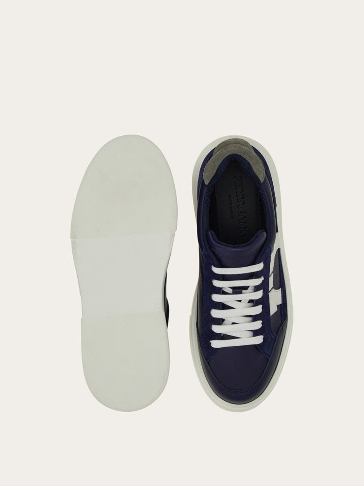 FERRAGAMO MEN'S NAVY LEATHER CALF SNEAKERS