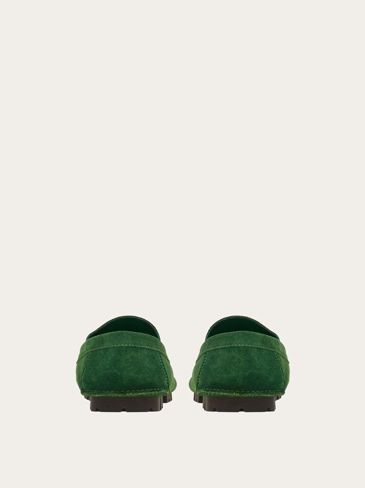 FERRAGAMO MEN'S GREEN SUEDE LEATHER LOAFERS