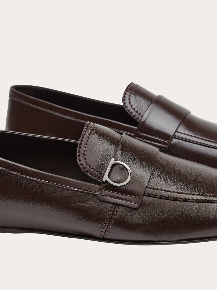 FERRAGAMO MEN'S DARK BROWN CALF LEATHER LOAFERS